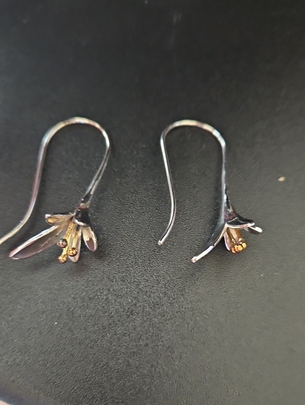 Sterling Silver Floral Drop Earrings with Gold Accents - Silver and Gold